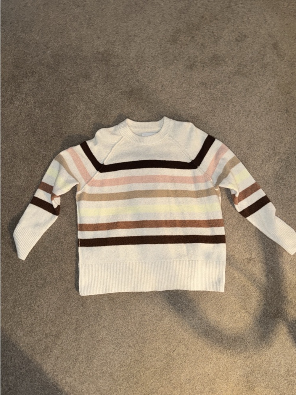 aerie Cream Striped Crewneck Sweater with Pastel Accents